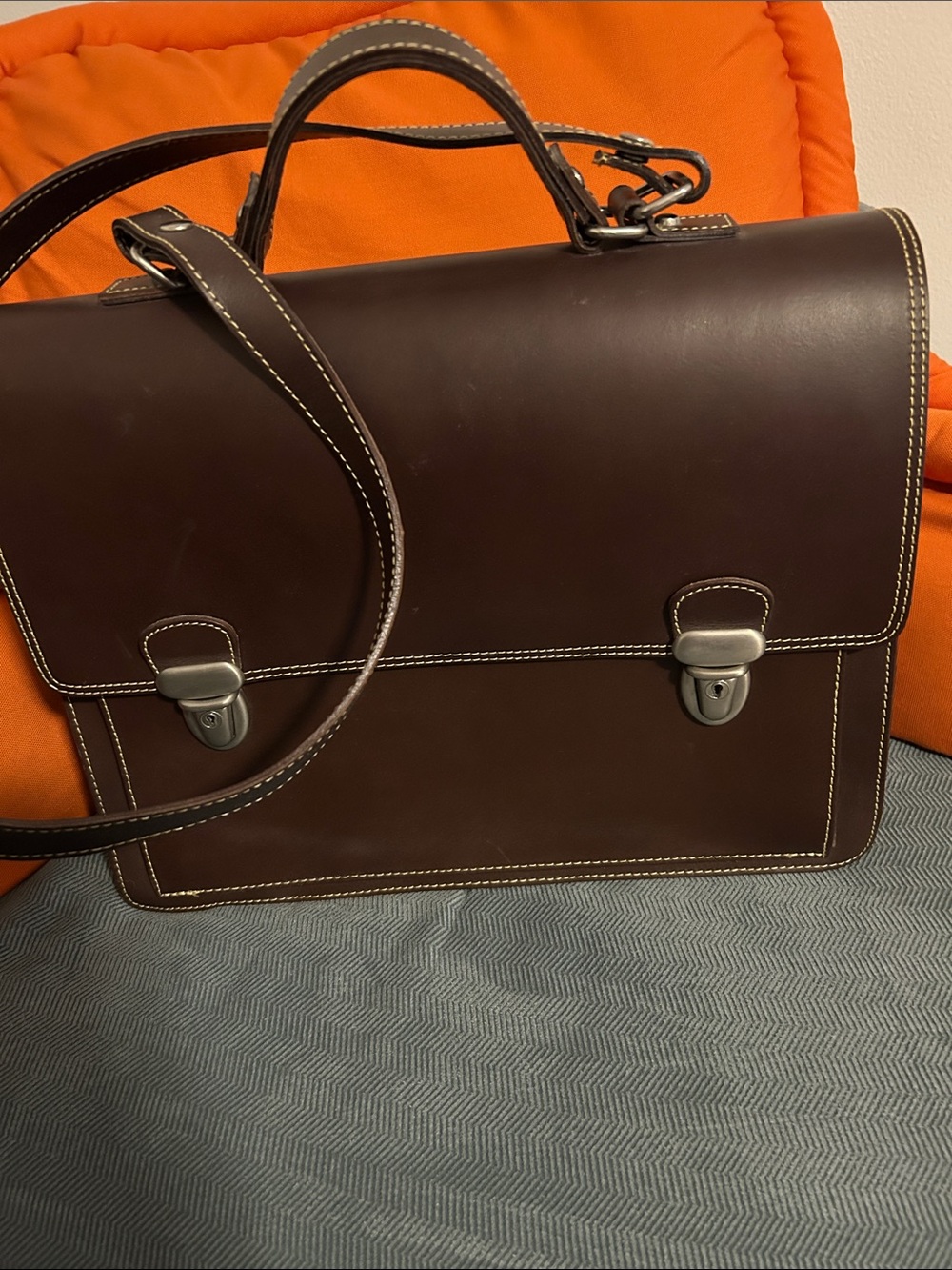 Francesco Biasia Dark Brown Leather Briefcase with Silver Hardware